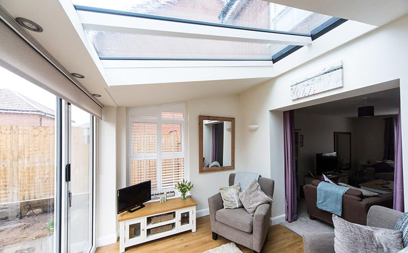 ultraroof-380 lean to conservatory aluminium bi-fold interior